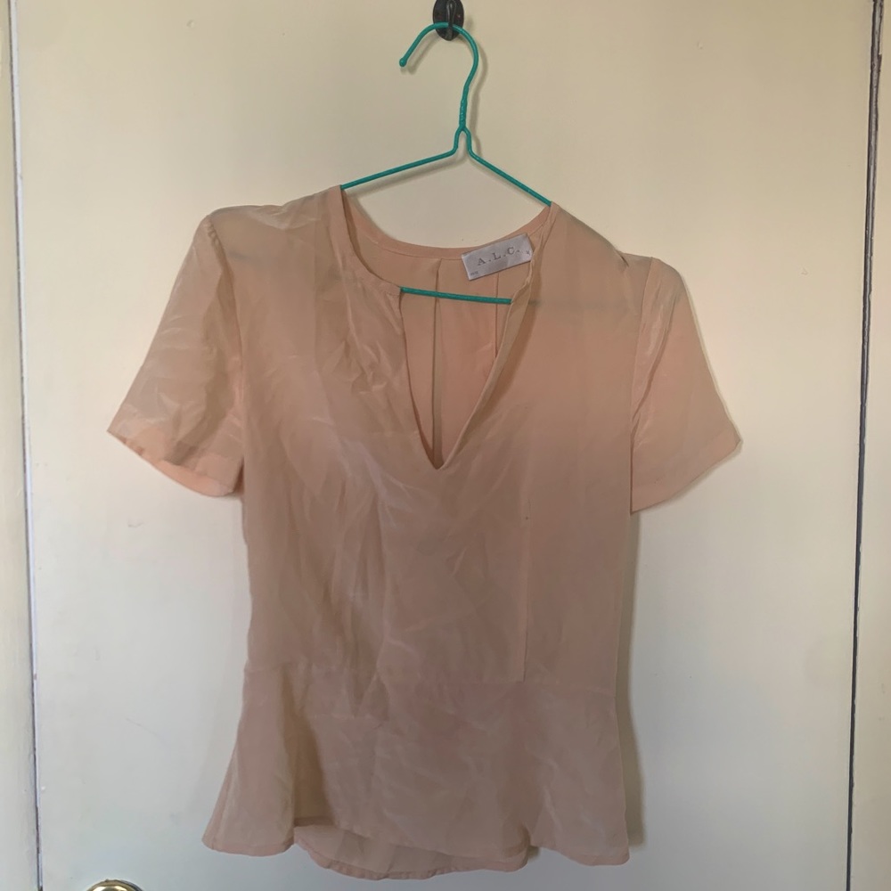A.L.C. Open Back Peach Peplum Silk Blouse